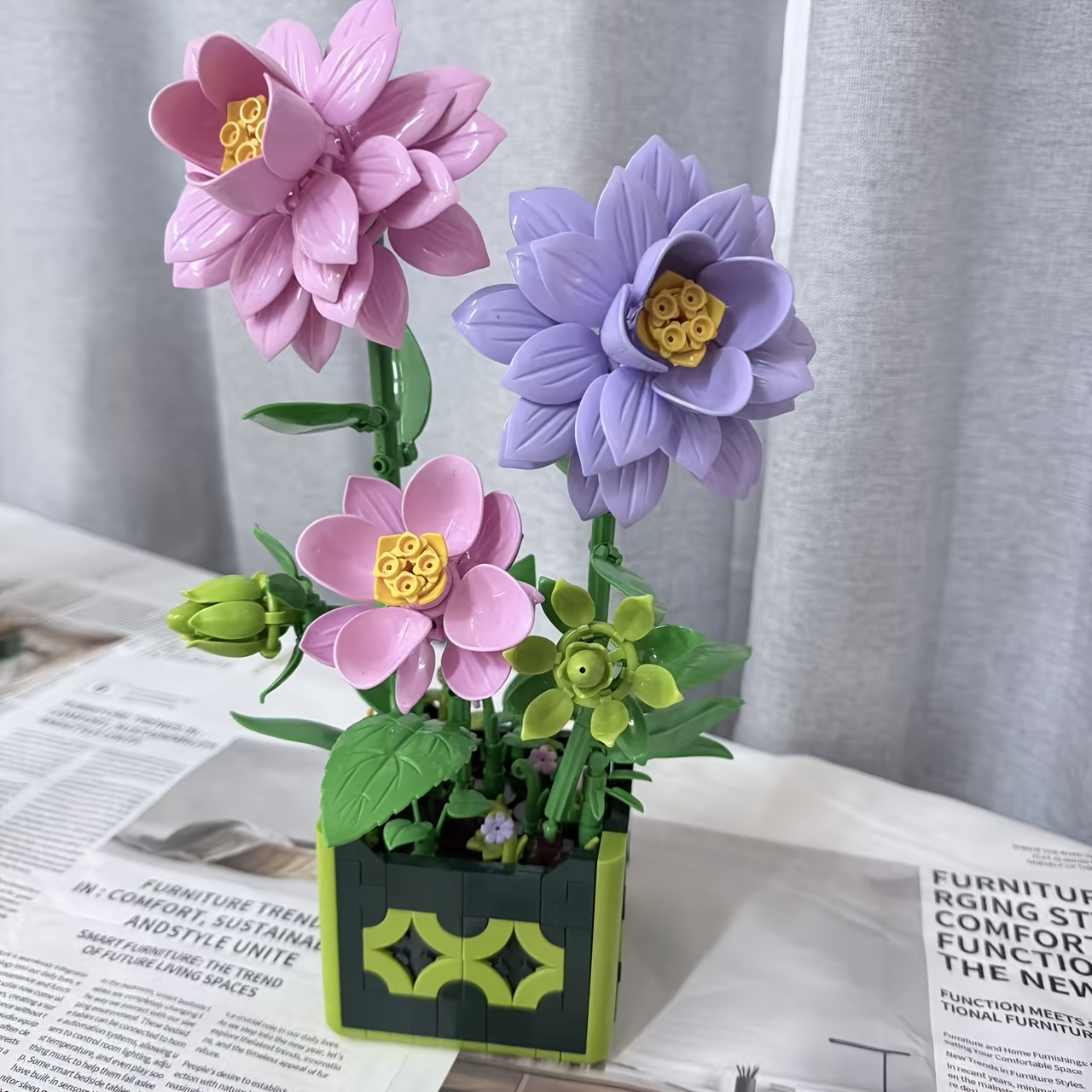 Creative Dahlia Potted Plant Building Block Set